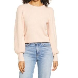 NEW Halogen Blouson Sleeve Crew Neck Pullover Sweater In Pink Chintz Size Medium